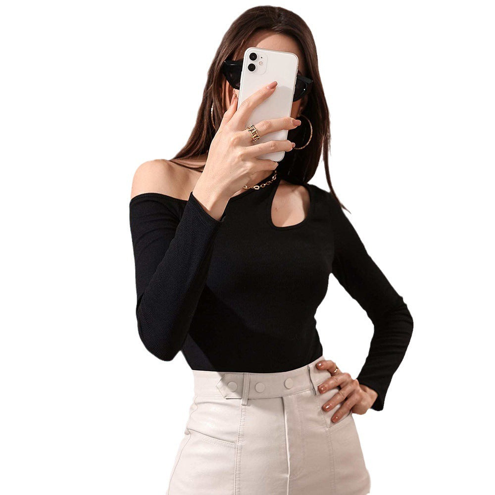 Sexy Hollow-out Waist-casual Long Sleeve Women's T-shirt