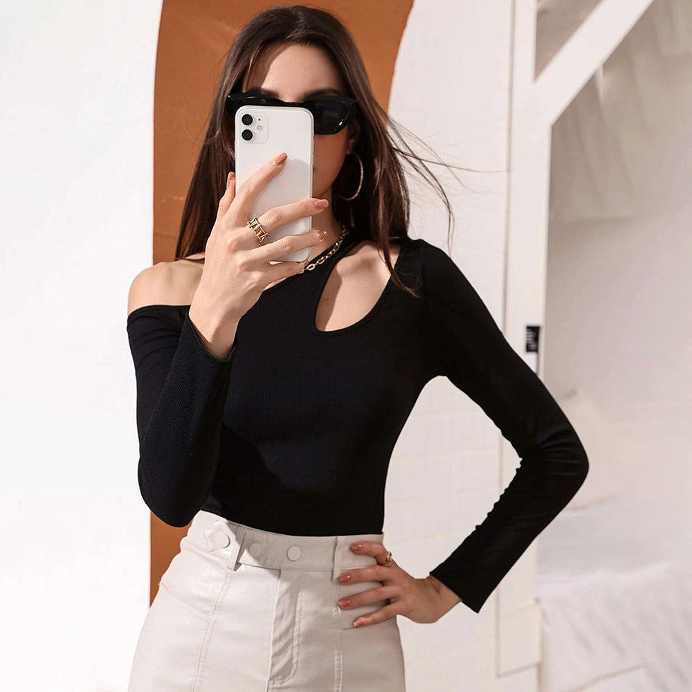 Sexy Hollow-out Waist-casual Long Sleeve Women's T-shirt
